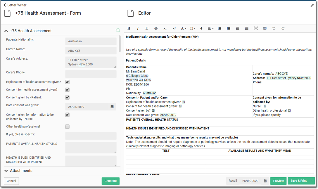 75 Health Assessment Form