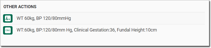 Example Obstetrics observations in the Actions section