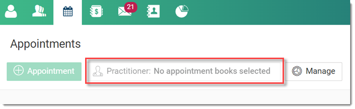 Appointments module with no practitioners selected