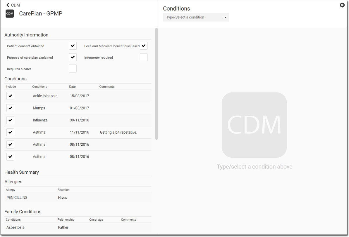 Example care plan