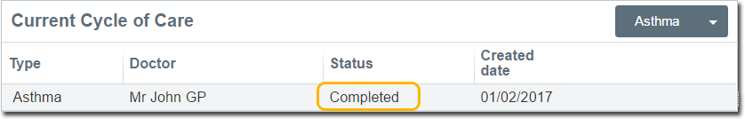 Example completed Asthma Cycle of Care in CDM