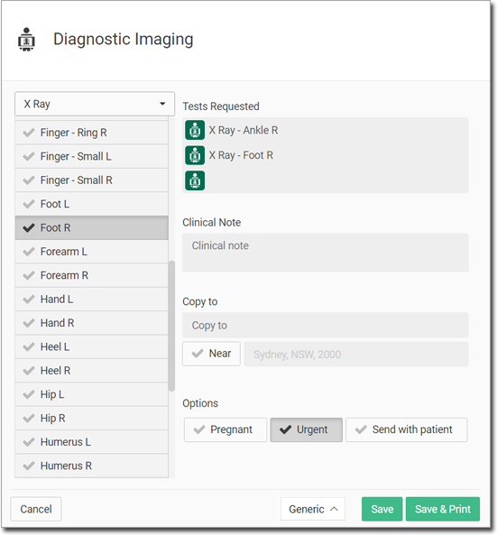 Diagnostic Imaging Test Request -Example