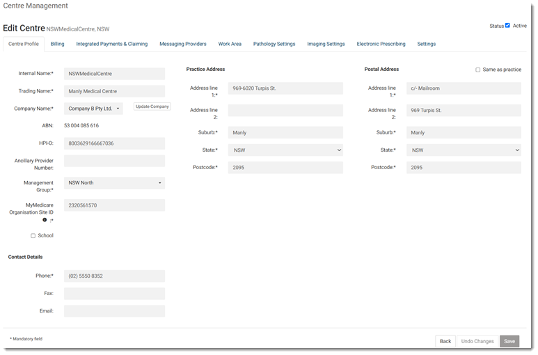 Edit centre with MyMedicare Org site ID