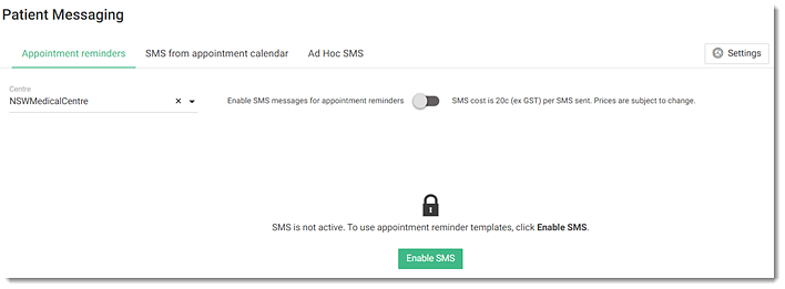 Enable SMS - Panel