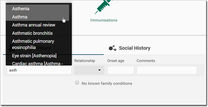 Example new family history condition