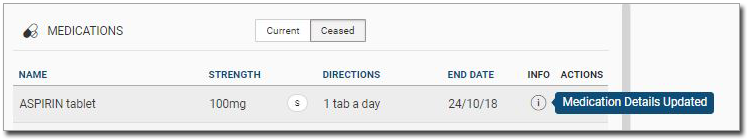 Example ceased medication after it was updated