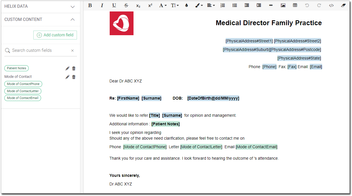 Example custom field in template