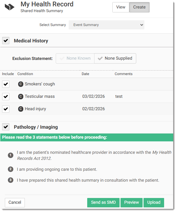 Event Summary Record Example