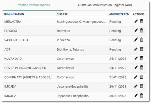 Practice Immunisation - Edit