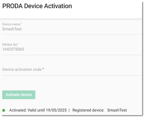 PRODA Device Activated