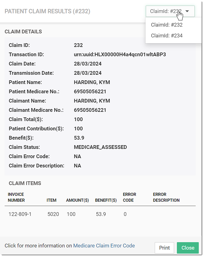 Claim Summary Display