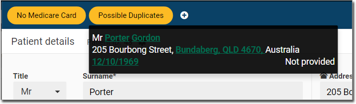 Example Possible Duplicate Patient Record