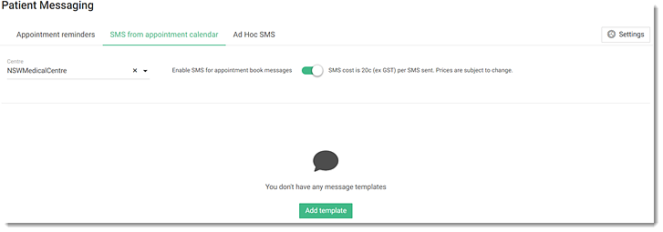 SMS from appointment calendar- Add template