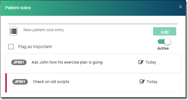 Patient Notes panel