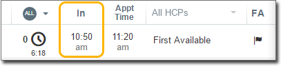 Patient's arrival time shown in the Patient Queue