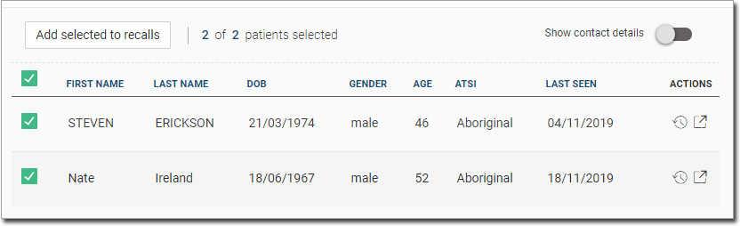 Example patients selected to recall