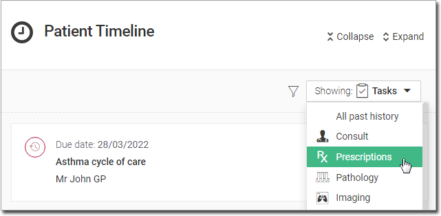 Select items for display in the Patient Timeline