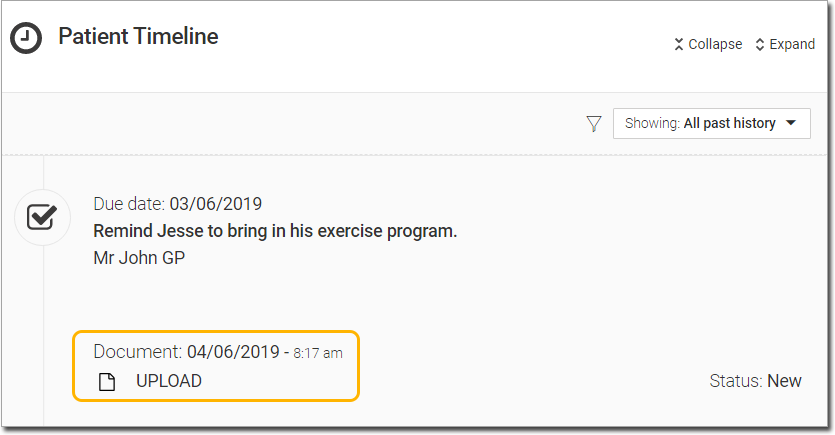 Example document in Patient Timeline