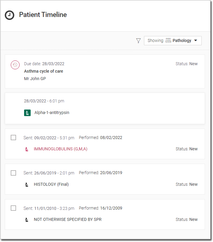 Patient Timeline Showing Items to Print