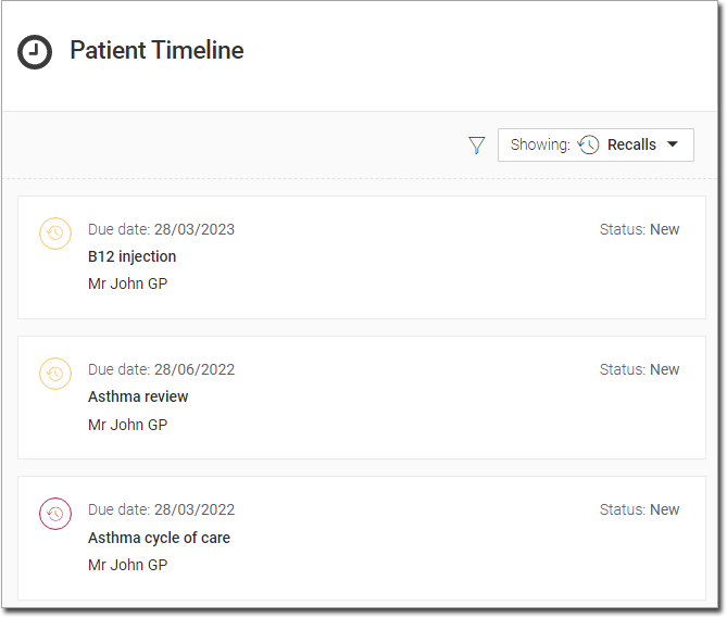 Example recalls in the Patient Timeline