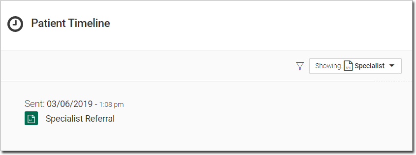 Referral displayed in the Patient Timeline > Specialist view