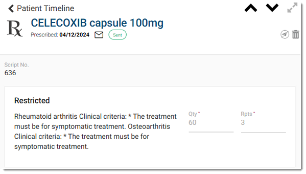 ePrescription send details in Patient Timeline