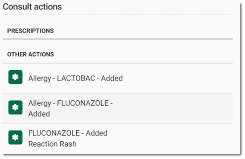Record allergy in consult actions