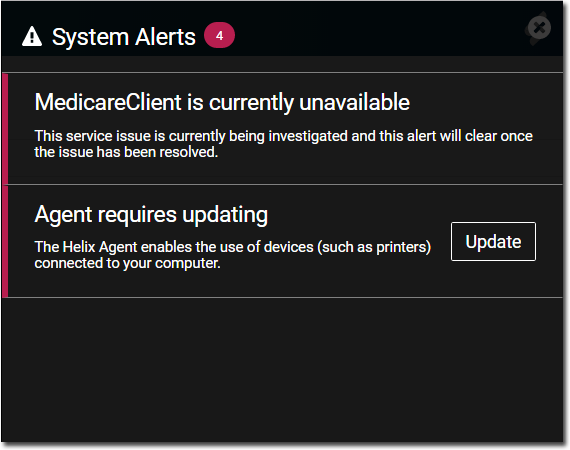 System Alerts window