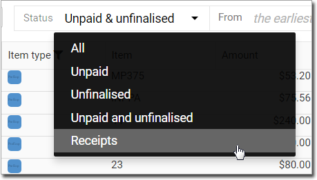 Status List -Receipts or All