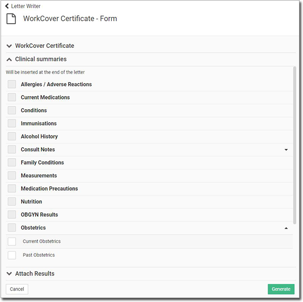 Example clinical information