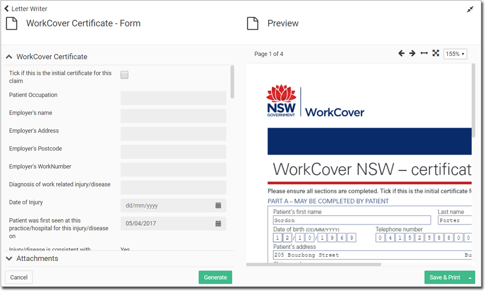 Example work cover certificate layout