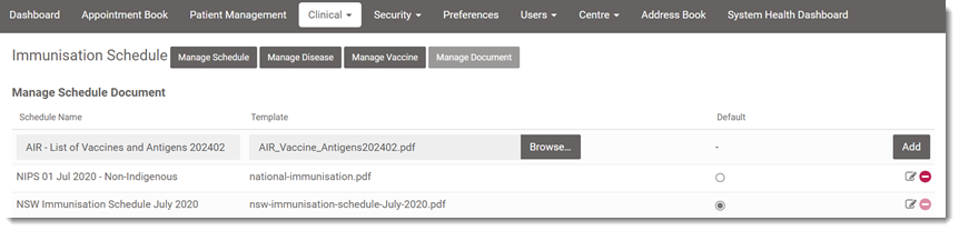 Example Immunisation > Manage Document