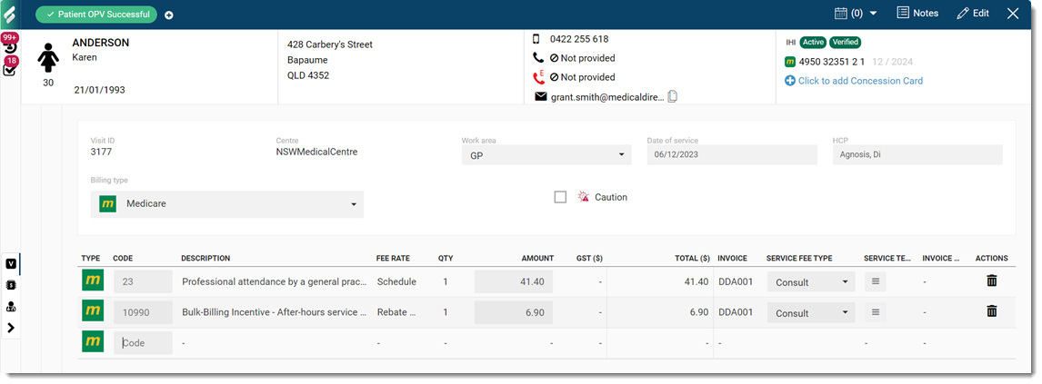 Example Medicare incentive billing