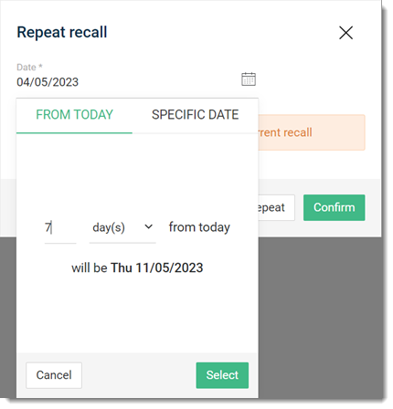 Date selector for repeat recall