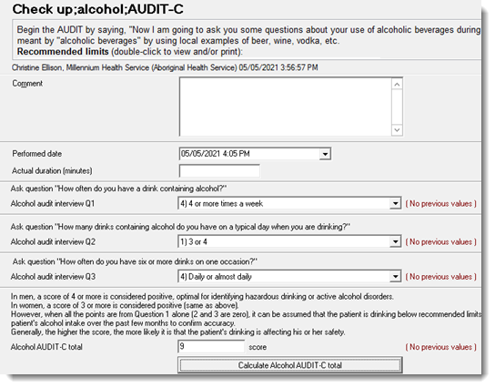 Example Audit-C clinical item