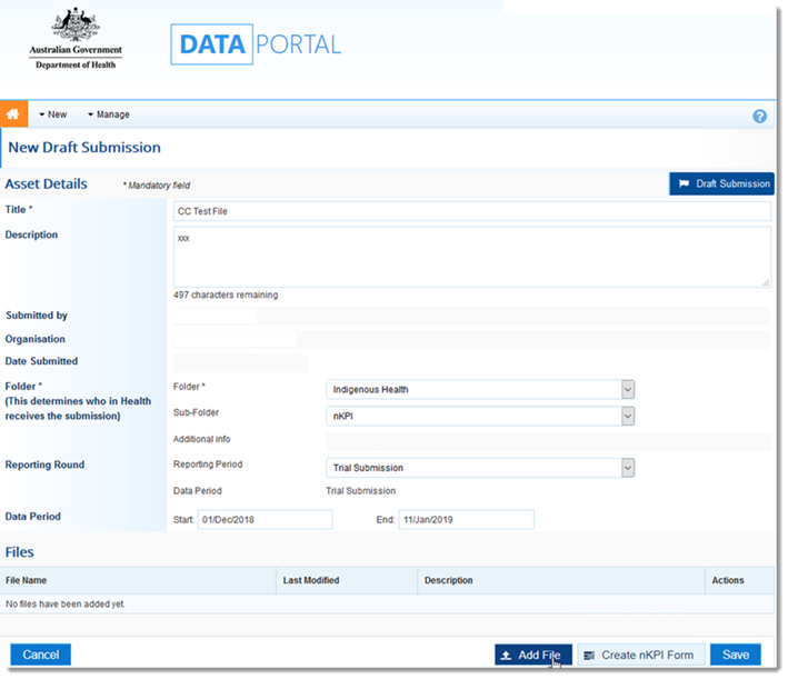 Example manual submission form