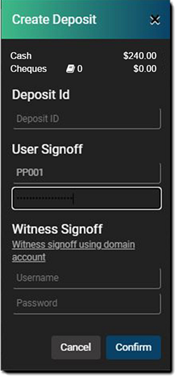 Example deposit confirmation