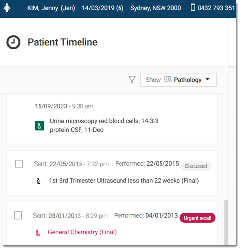 Example result in timeline