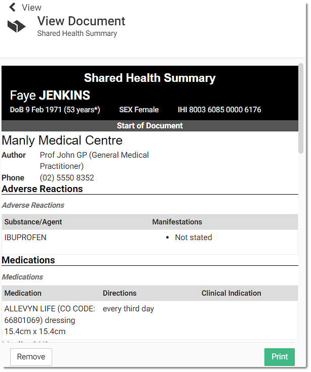 View shared health summary