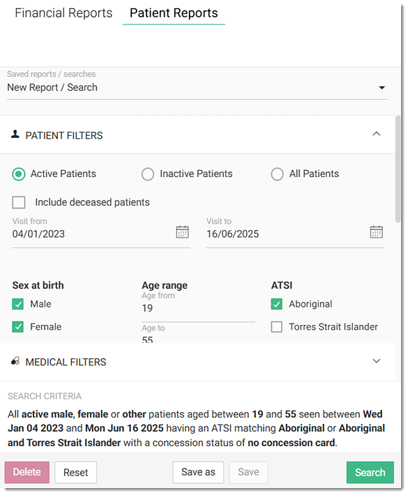 Patient Search Criteria Example