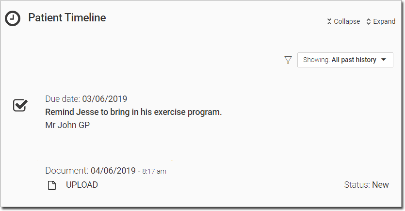 Example document in Patient Timeline