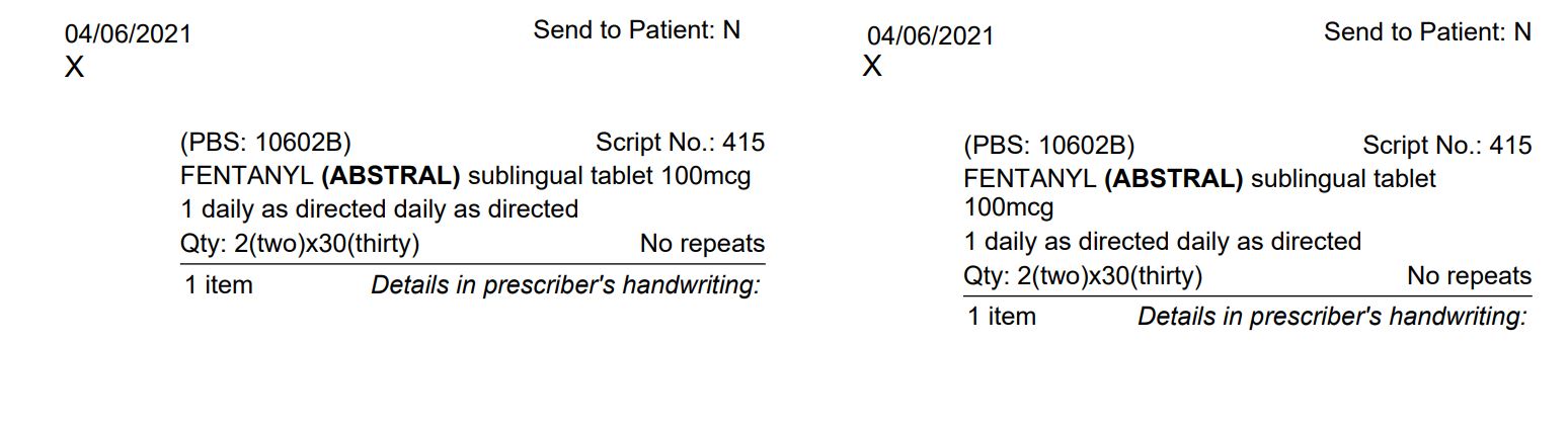 Example printed authority prescription