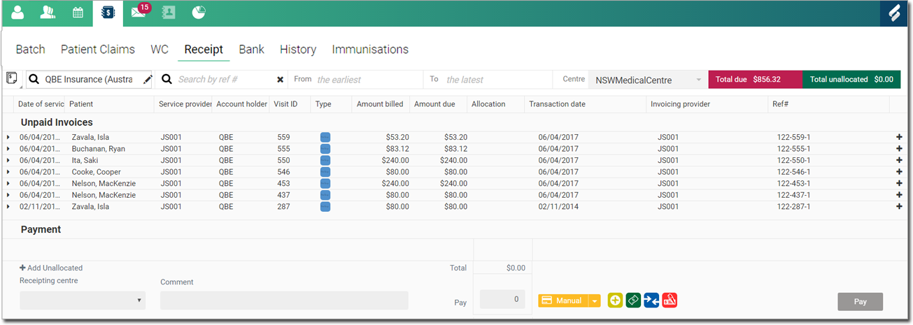Invoices List - Bulk Receipting