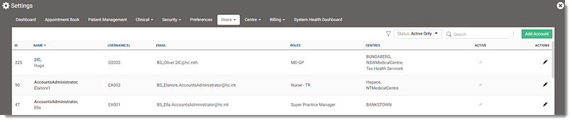 Example User Management Window
