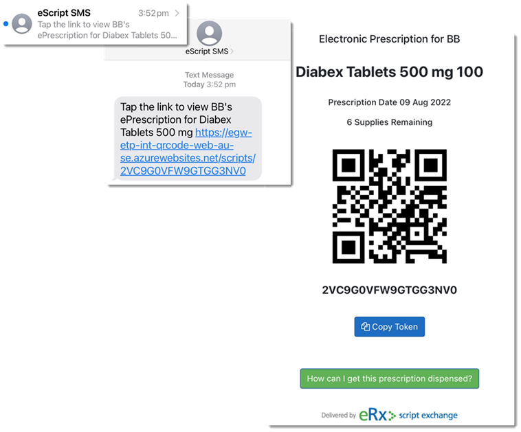 Example SMS ePrescription & link